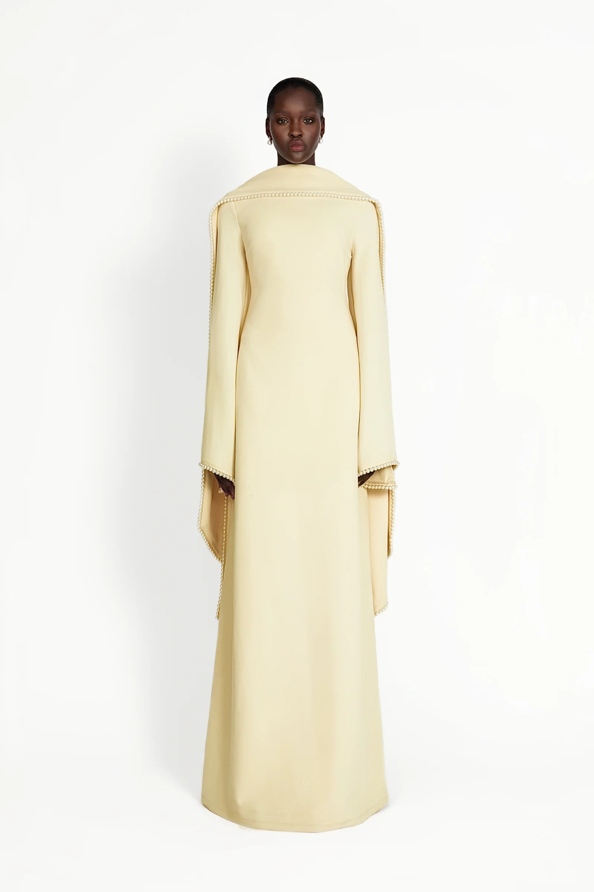 Flowering Girl Women murray Yellow Pearl Trim Shawl Detail Maxi Dress