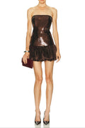 Strapless Sequin Bubble Mini Dress In Brown