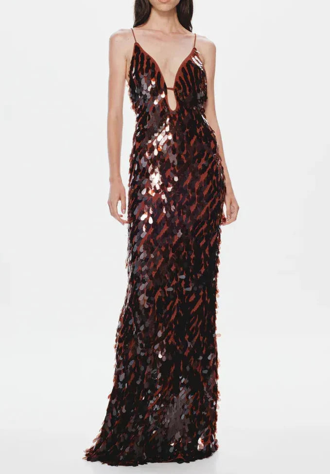 Flowering Girl Women The Sequin Maxi Dress In Brown