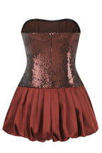 Strapless Sequin Bubble Mini Dress in brown
