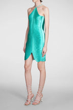 Bluma Halterneck Fringe Mini Dress In Green