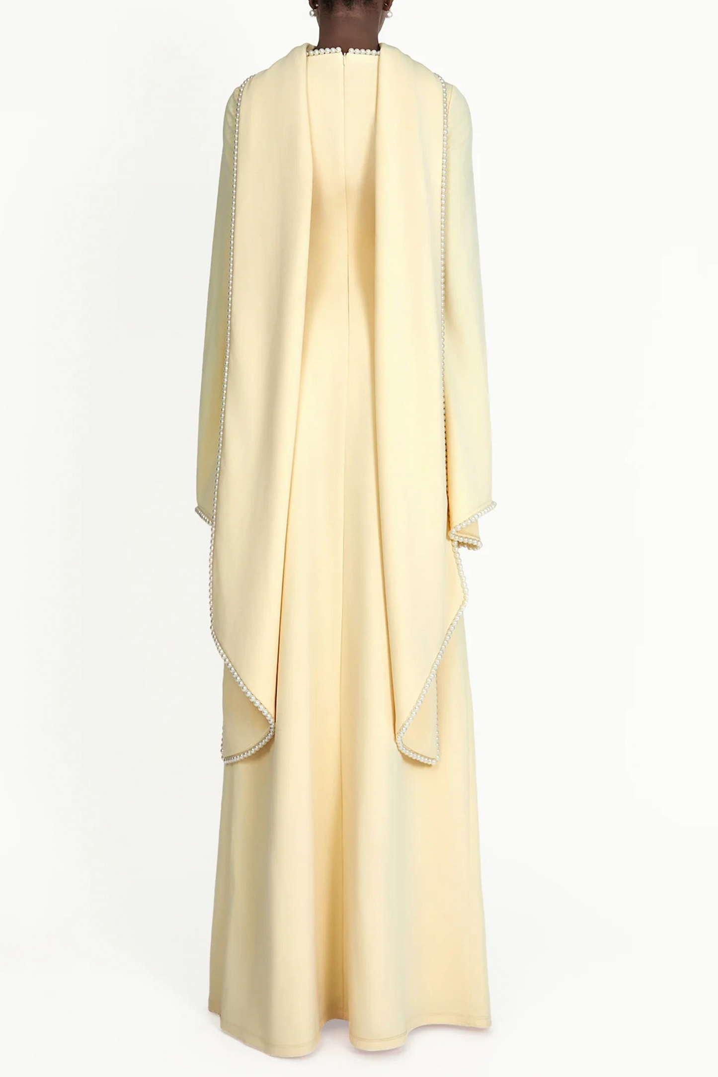murray Yellow Pearl Trim Shawl Detail Maxi Dress