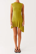 Mesh Pleated Bodycon Mini Dress In Lime