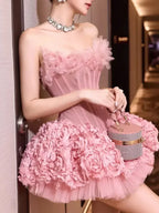 Strapless Petal Floral Corset A Line Dress