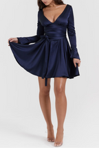 plunge v-neck mini dress in navy