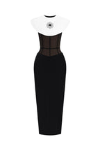 Flowering Girl Women Bernice Black Sleeveless Midi Dress With White Cape