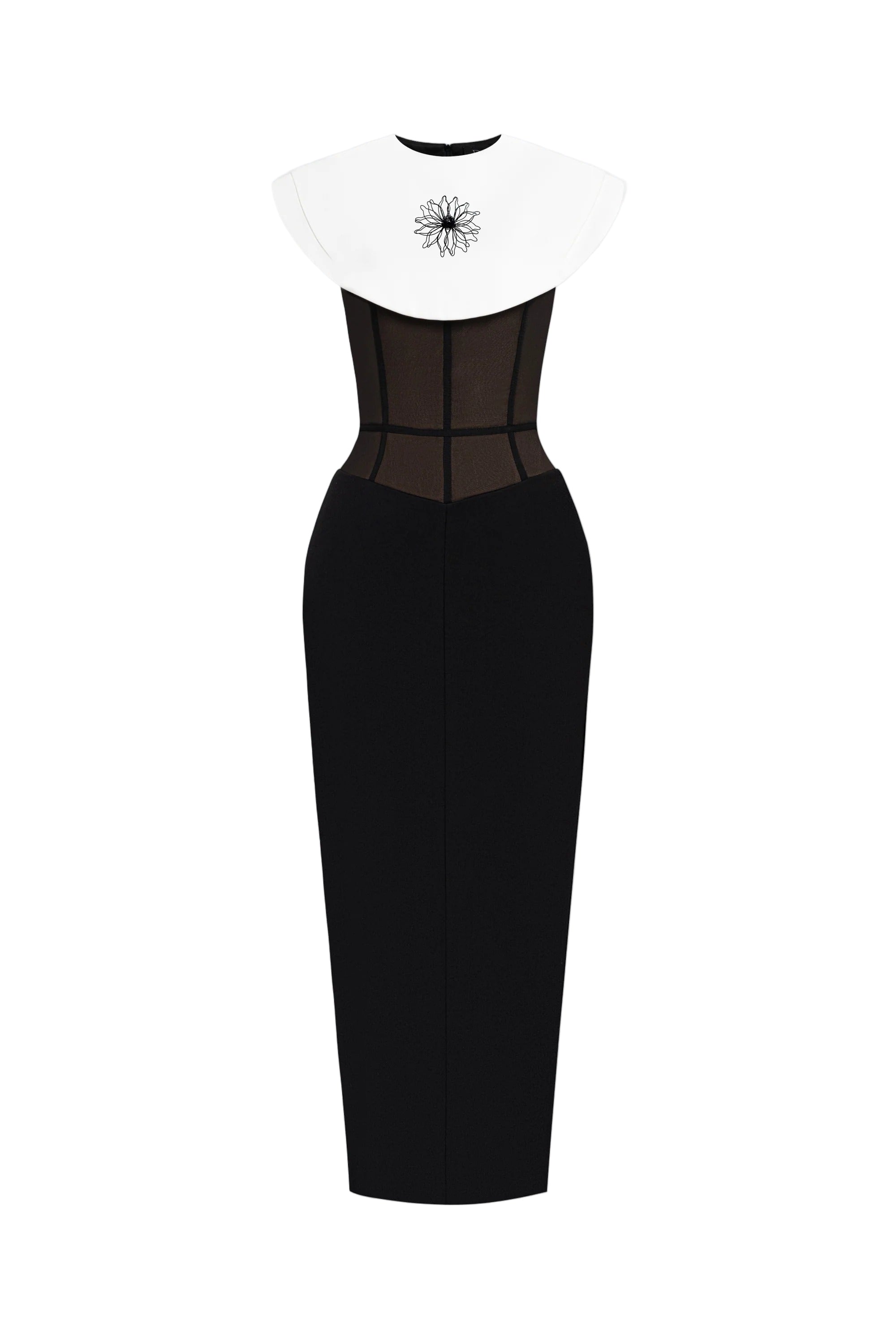 Flowering Girl Women Bernice Black Sleeveless Midi Dress With White Cape
