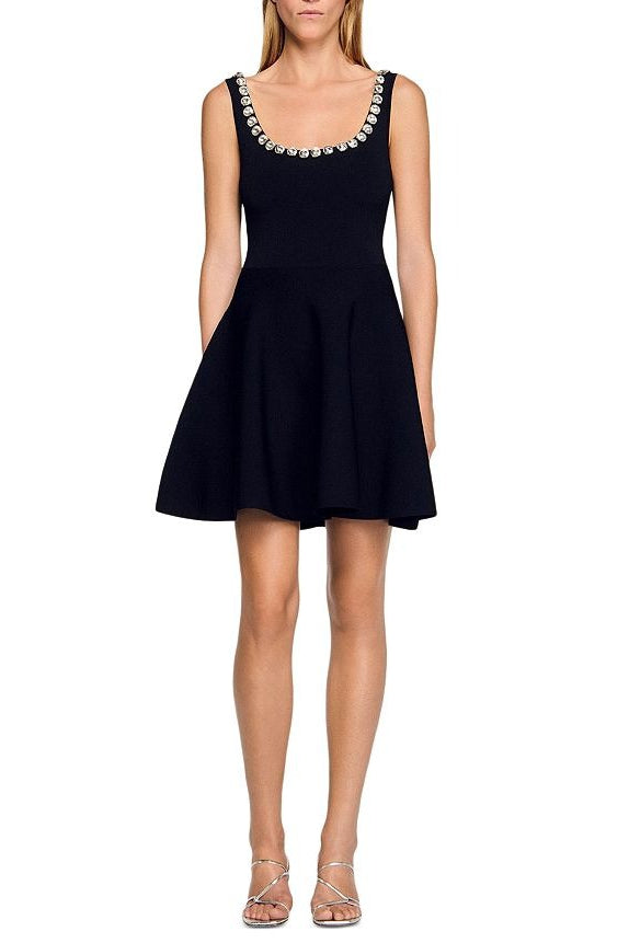 Octavia Rhinestone Embellished Knit Mini Dress In Black