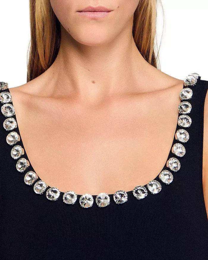 Octavia Rhinestone Embellished Knit Mini Dress In Black
