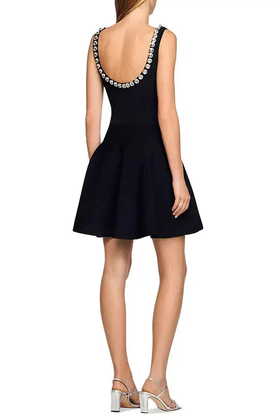 Octavia Rhinestone Embellished Knit Mini Dress In Black
