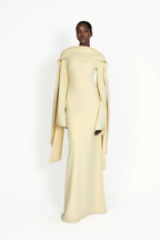Flowering Girl Women murray Yellow Pearl Trim Shawl Detail Maxi Dress