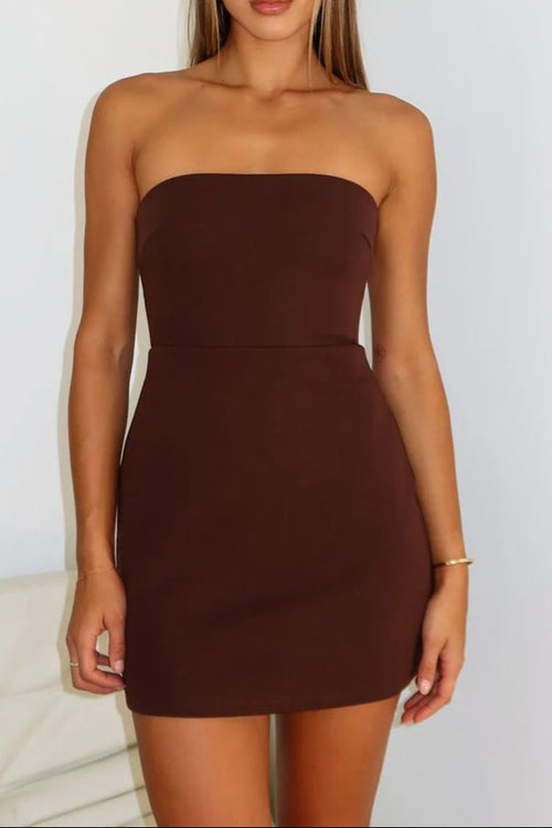 Flowering Girl Women backless Strapless slim Mini Dress in brown
