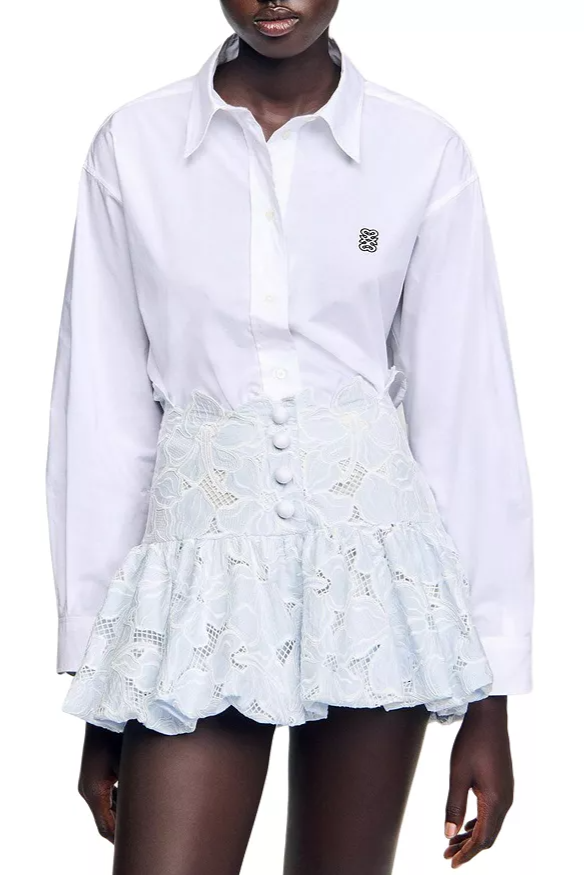 Lace Flower Embroidery mini skirt in Sky Blue