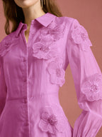Susanna Floral Applique Shirt Midi Dress In Pink