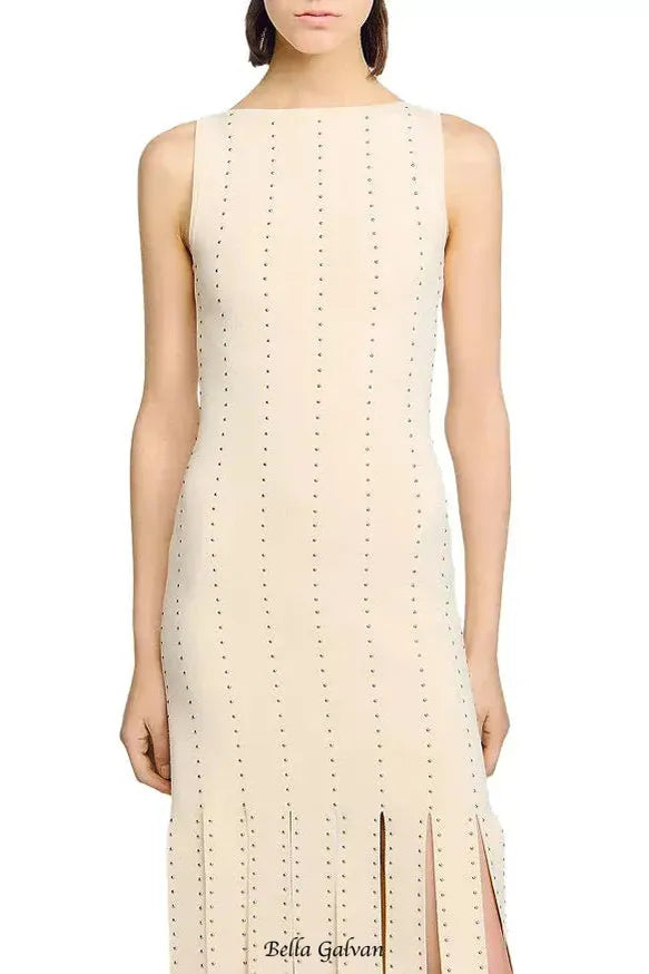 marjorie Fringed Knit Maxi Dress in Ecru