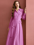 susanna floral Applique Shirt Midi Dress in pink
