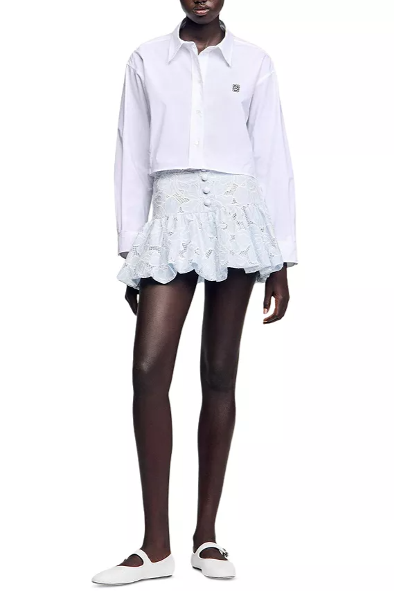 Flowering Girl Women Lace Flower Embroidery Mini Skirt In Sky Blue