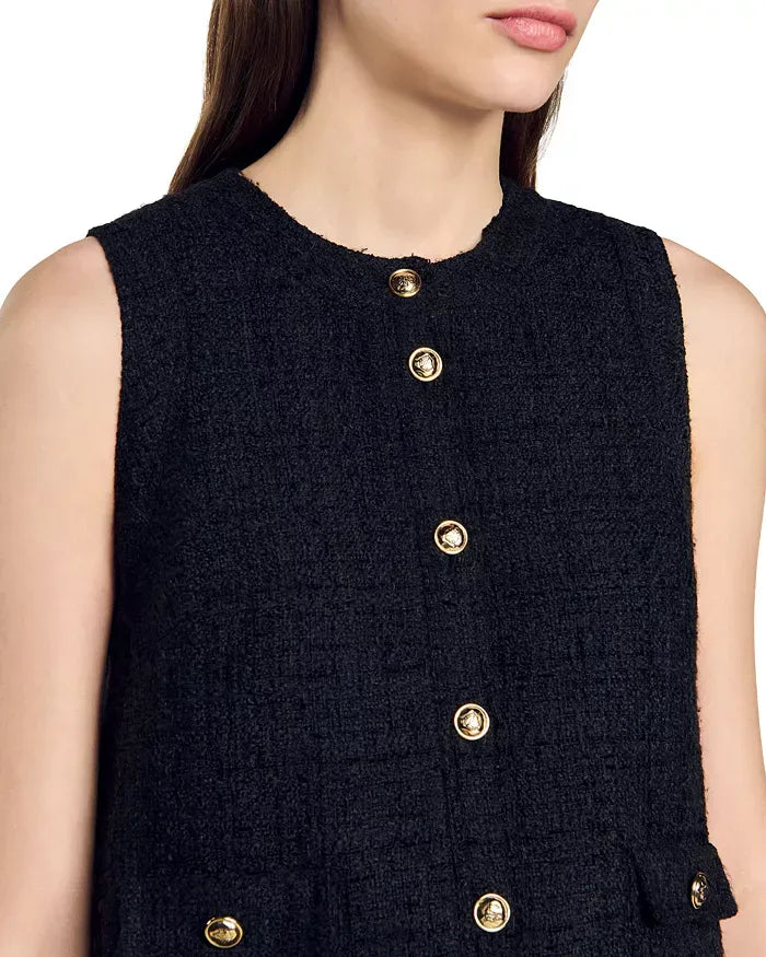 valerie sleeveless Tweed mini Dress in black