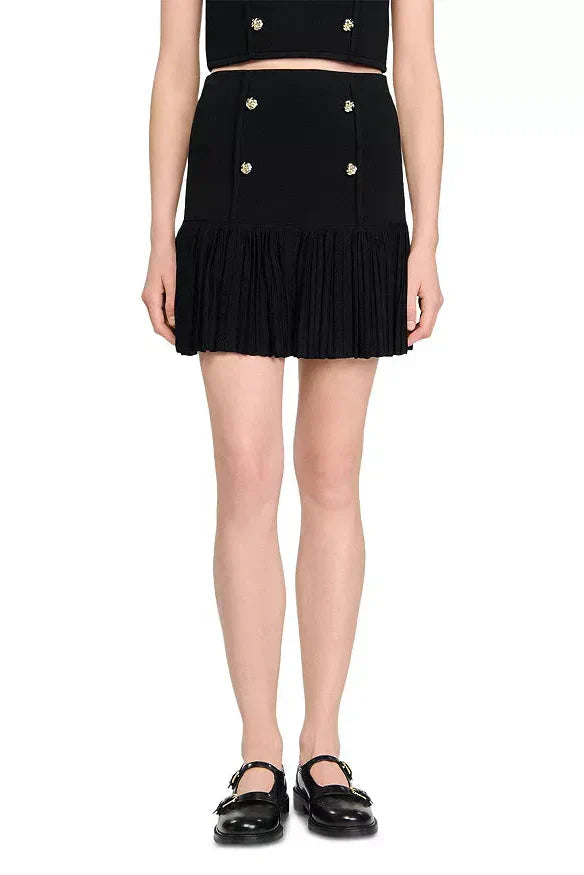 marcia black Double Breasted Ruffle Mini Skirt