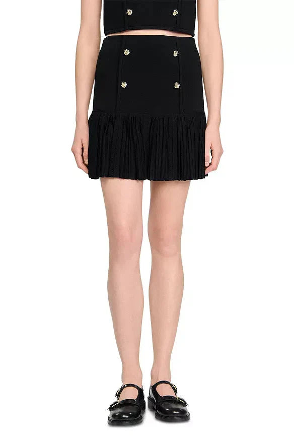 Marcia Black Double Breasted Ruffle Mini Skirt