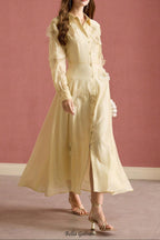 susanna floral Applique Shirt Midi Dress in yellow