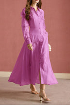 Susanna Floral Applique Shirt Midi Dress In Pink
