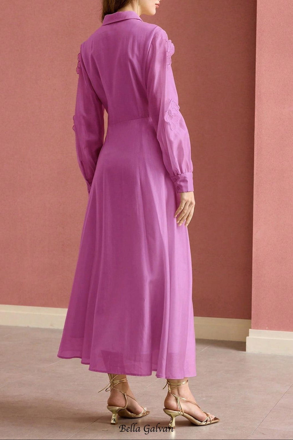 susanna floral Applique Shirt Midi Dress in pink