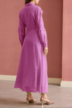 Susanna Floral Applique Shirt Midi Dress In Pink