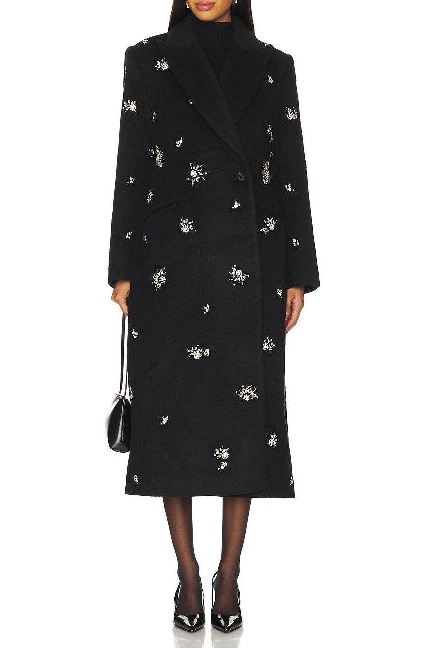 Philippa Crystal Embellished Coat In Black