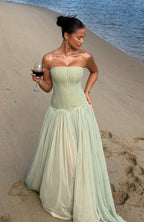 Flowering Girl Women sabrina tulle strapless maxi dress - green