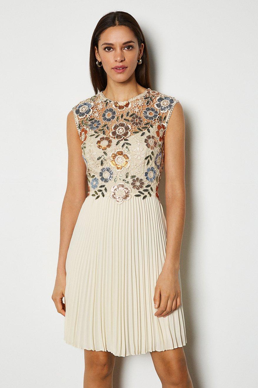 Flowering Girl Women sequin lace floral mini dress in apricot