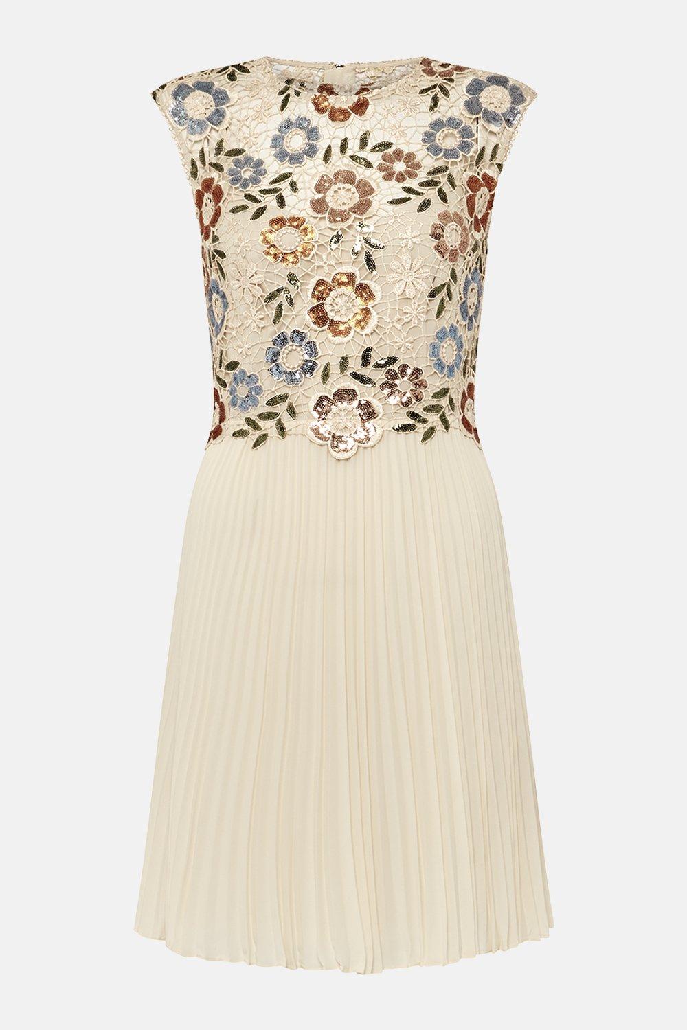 Flowering Girl Women sequin lace floral mini dress in apricot