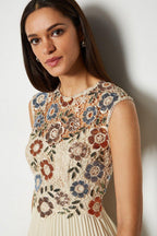Flowering Girl Women sequin lace floral mini dress in apricot