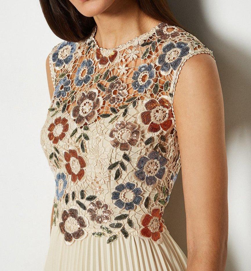 Flowering Girl Women Sequin Lace Floral Mini Dress In Apricot