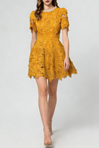 Flowering Girl Women sylvia orange Beaded hollow crochet mini dress