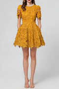 Sylvia Orange Beaded Hollow Crochet Mini Dress