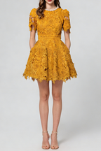 Sylvia Orange Beaded Hollow Crochet Mini Dress