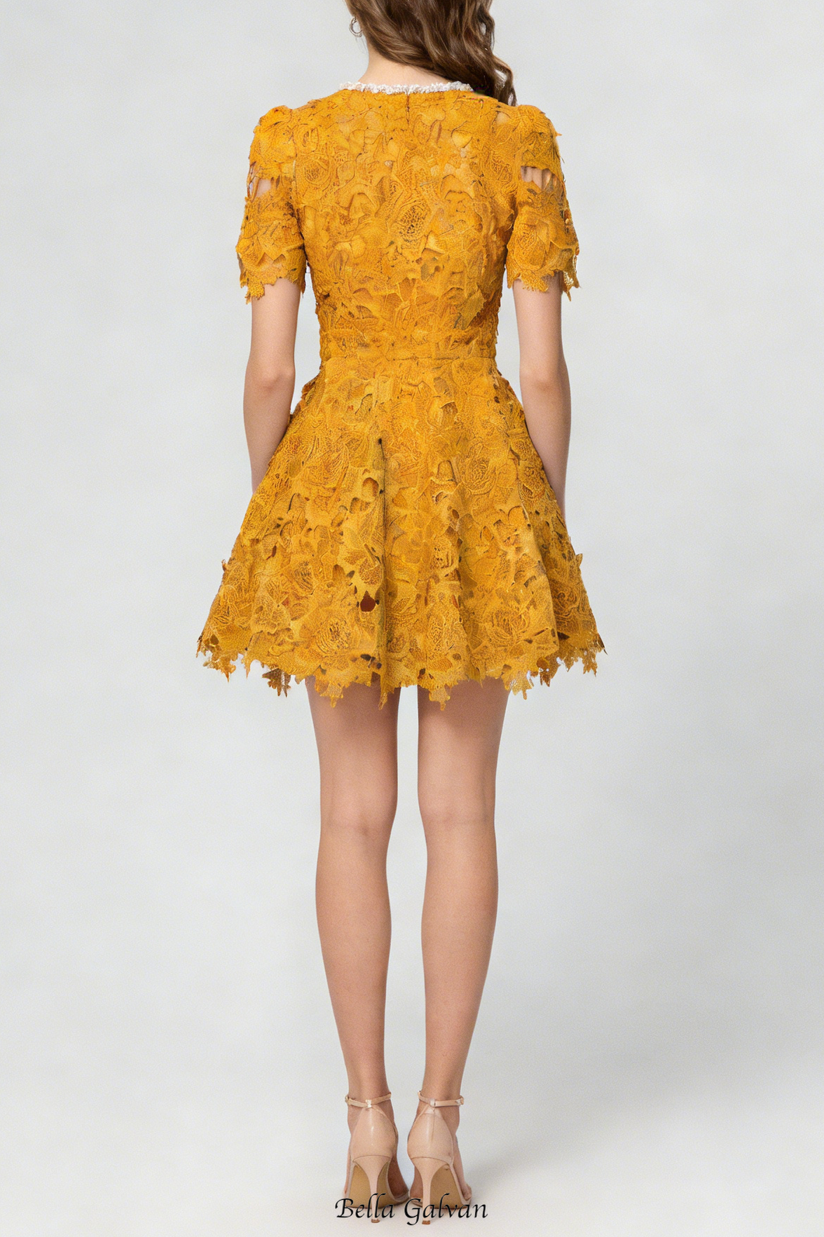 Flowering Girl Women sylvia orange Beaded hollow crochet mini dress