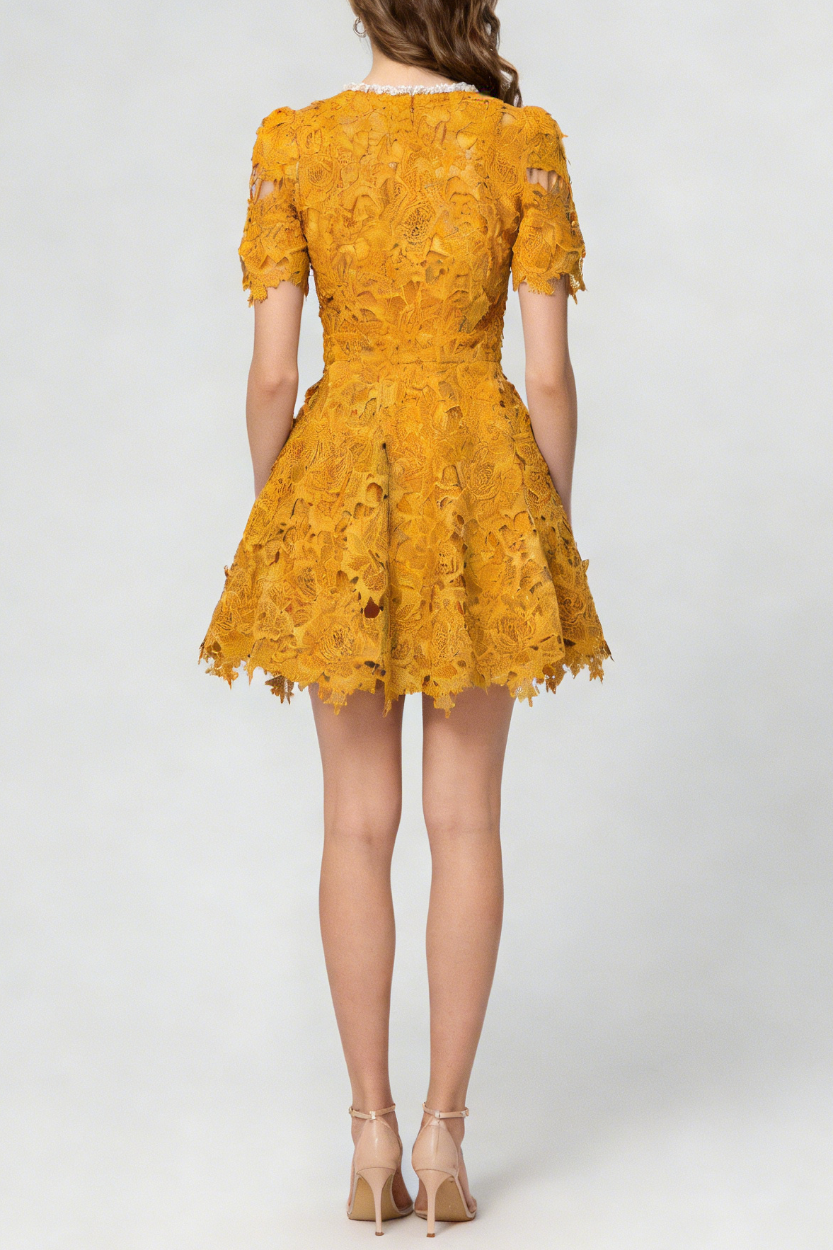 Sylvia Orange Beaded Hollow Crochet Mini Dress