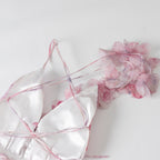Flowering Girl Women Helen 3D Flower Chiffon Ruffle Mini Dress In Pink