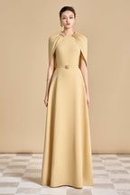 Flowering Girl Women Jasmine A-Line Cape Sleeved Maxi Dress In Yellow Beige