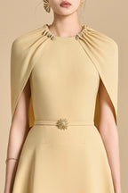 Flowering Girl Women Jasmine A-Line Cape Sleeved Maxi Dress In Yellow Beige