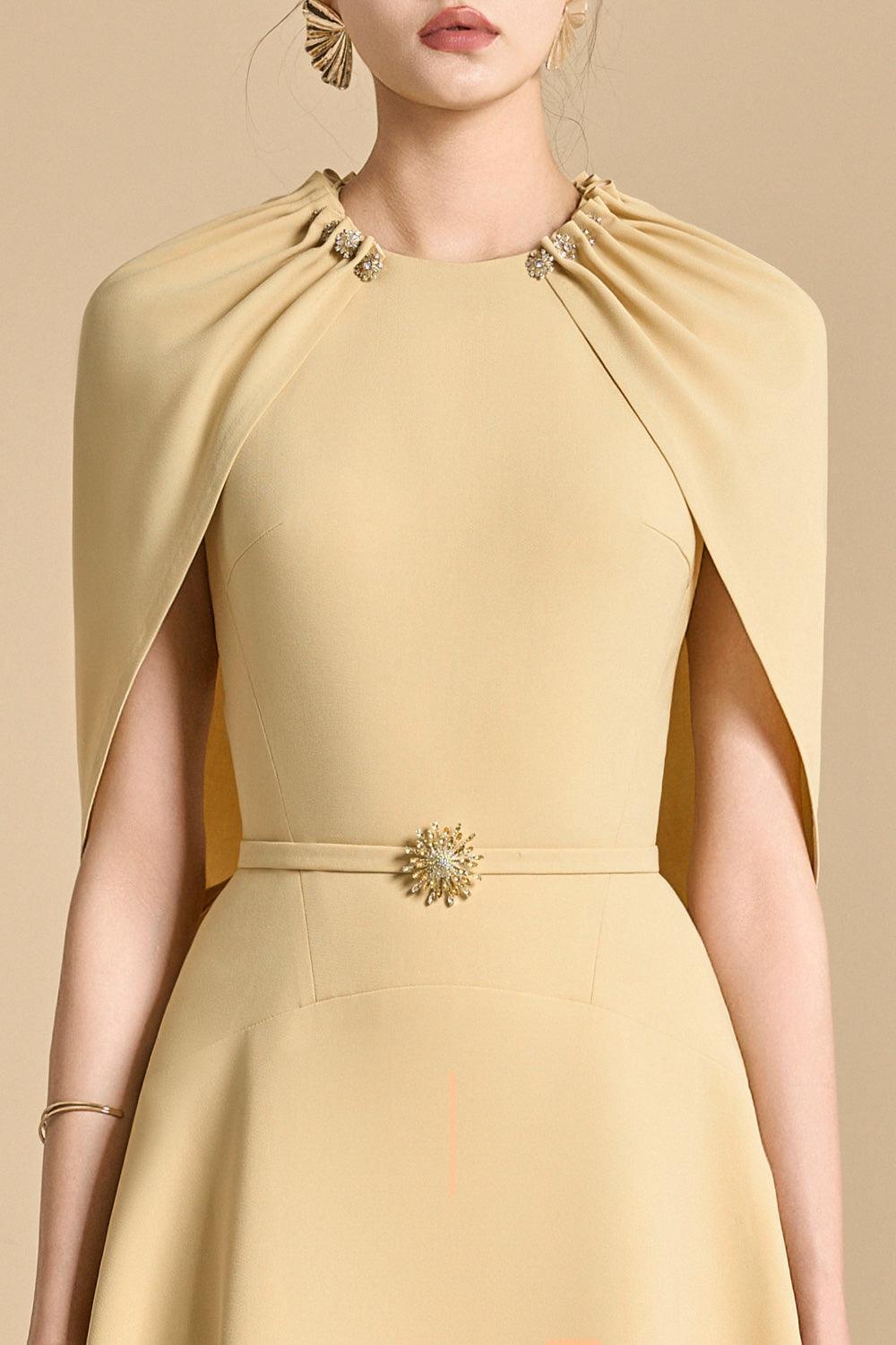 Flowering Girl Women Jasmine A-Line Cape Sleeved Maxi Dress In Yellow Beige