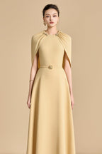 Flowering Girl Women Jasmine A-Line Cape Sleeved Maxi Dress In Yellow Beige