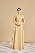 Flowering Girl Women Jasmine A-Line Cape Sleeved Maxi Dress In Yellow Beige
