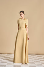 Flowering Girl Women Jasmine A-Line Cape Sleeved Maxi Dress In Yellow Beige