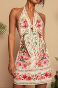 Flowering Girl Women susanna Halter Neck Floral Print Cutout Mini Dress
