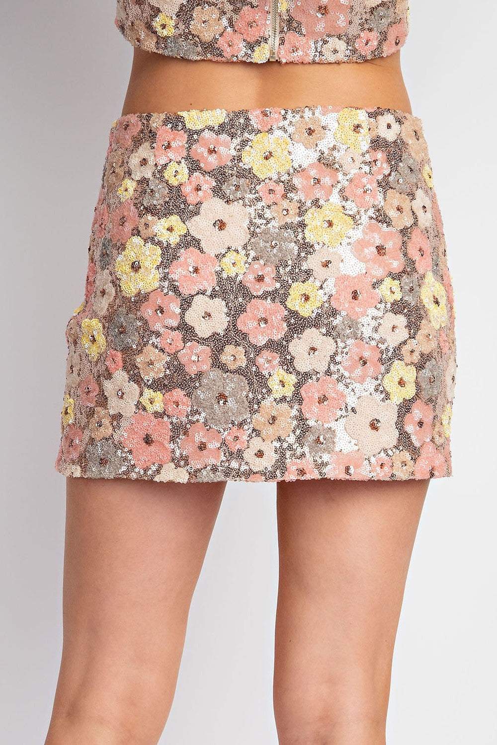 Flowering Girl Women Sequin Floral High Waist Mini Skirt