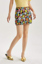 Flowering Girl Women Sequin Floral High Waist Mini Skirt