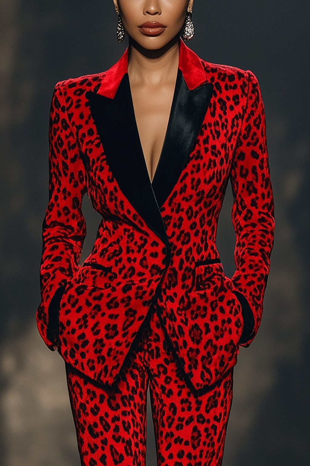 Flowering Girl Women Striking Red Leopard Print Suit
